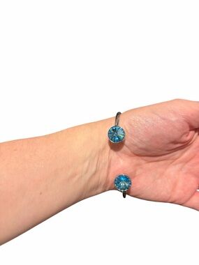 Laura Janelle “Sleek” Silver Tone Cuff Bracelet with Blue Swarovski Crystals